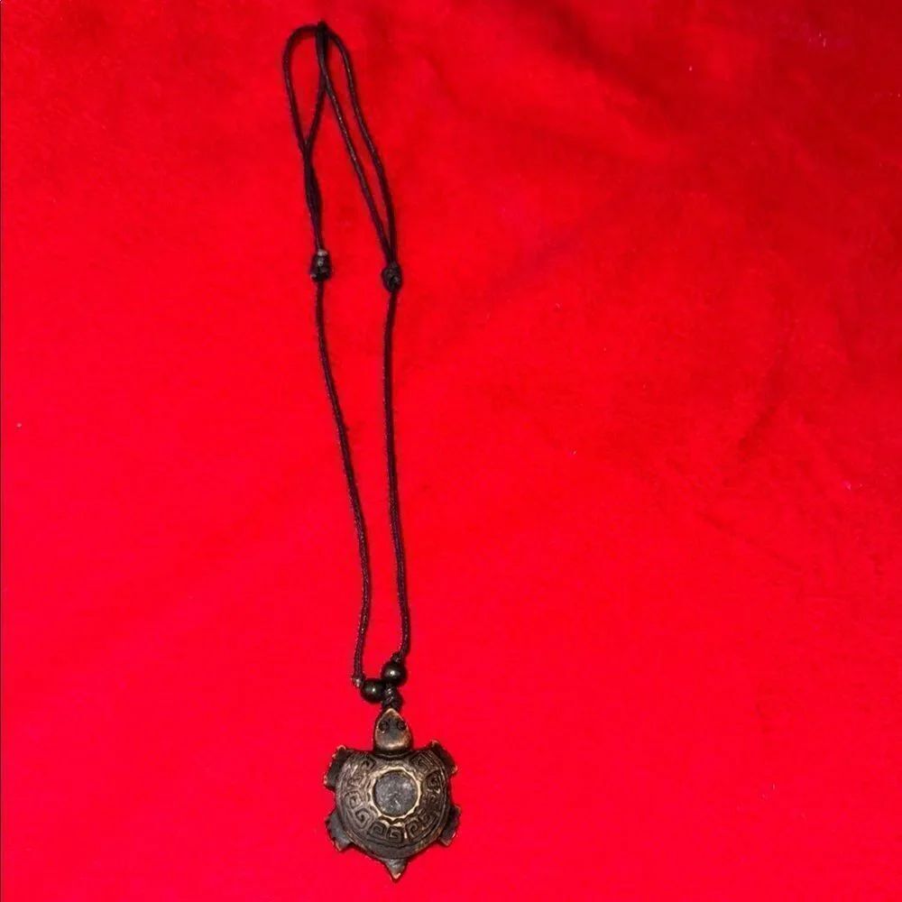 Turtle Pendant Necklace with Black Cord